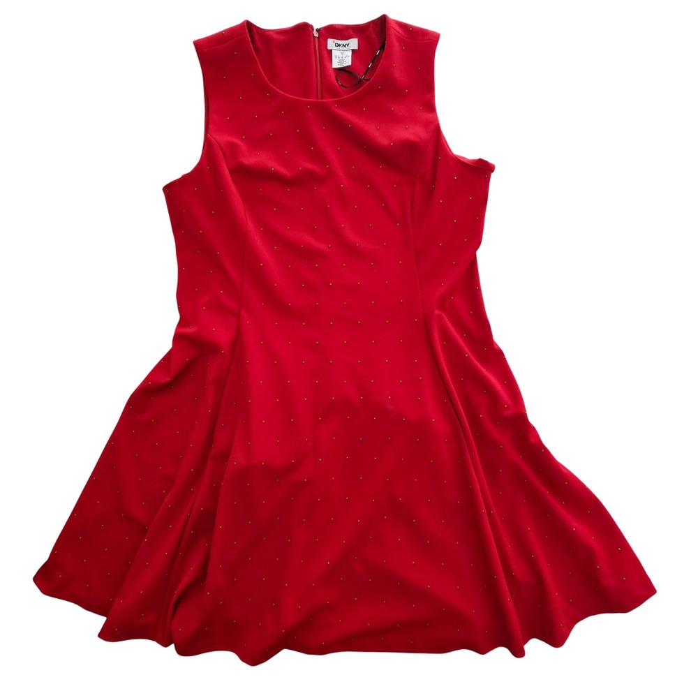 DKNY Red‎ Studded Sleeveless Fit and Flare Mini Dress Size 16 DD4G1E50 NEW